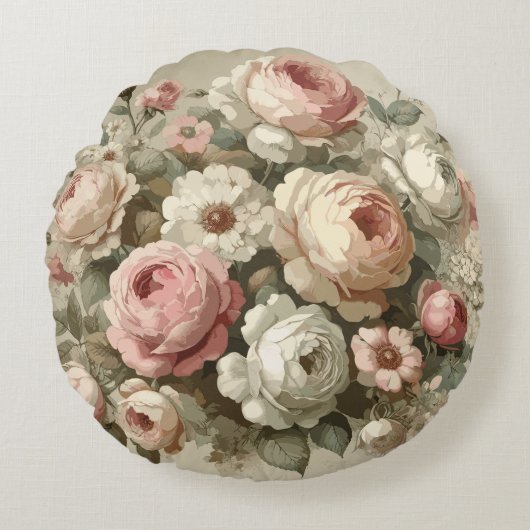 ヴィンテージイングリッシュバラガーデンコテージコーレデコール ラウンドクッション (正面)