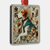 ヴィンテージイングリッシュフォックスハウンドシームレスイラストレーション メタルオーナメント (右)