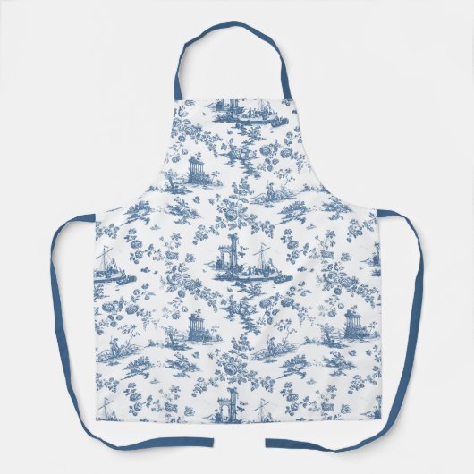 ヴィンテージイングリッシュフローラトイレデジュイブルー エプロン (正面)