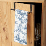 ヴィンテージイングリッシュフローラトイレデジュイブルー キッチンタオル<br><div class="desc">John Munns ca 1770sの遺跡、海港、羊飼い、フローラのガーランドを特徴とするイギリスの銅版彫刻デザインから適応された美しいシームレスなトイルクラシカル・ド・ジュイのパターン。白い背景に青。</div>