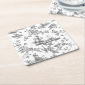 ヴィンテージイングリッシュフローラトイレデジュエグレイ スクエアペーパーコースター (アングル)