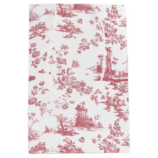 ヴィンテージイングリッシュフローラトイレデジュエピンク ミディアムペーパーバッグ (正面)