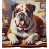 ヴィンテージイングリッシュブルドッグイラストレーション シャワーカーテン (正面)