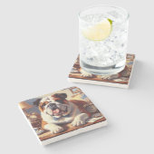 ヴィンテージイングリッシュブルドッグイラストレーション ストーンコースター (横)