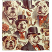 ヴィンテージイングリッシュブルドッグシームレスイラストレーション シャワーカーテン (正面)