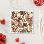 ヴィンテージイングリッシュブルドッグシームレスイラストレーション スタンダードカクテルナプキン (インサイチュ)