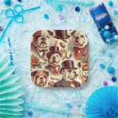 ヴィンテージイングリッシュブルドッグシームレスイラストレーション ペーパープレート (パーティー)