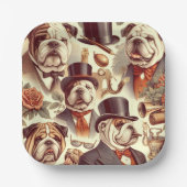 ヴィンテージイングリッシュブルドッグシームレスイラストレーション ペーパープレート (正面)