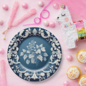 ヴィンテージイングリッシュポーズブルー&ホワイト中国 ペーパープレート (パーティー)