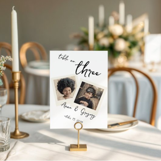 ヴィンテージインスタント写真風の手書きテーブルナンバー 5x7 招待状