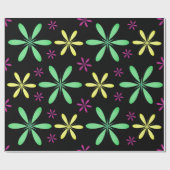 ヴィンテージインスパイアお洒落フローラ黒カラフル ラッピングペーパー (フラット)