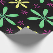 ヴィンテージインスパイアお洒落フローラ黒カラフル ラッピングペーパー (角)