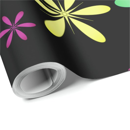ヴィンテージインスパイアお洒落フローラ黒カラフル ラッピングペーパー (ロールコーナー)