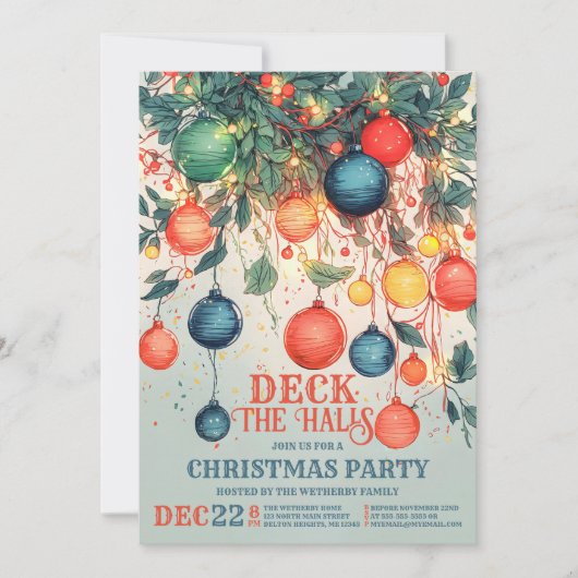 ヴィンテージインスパイアの「Deck the Holes」クリスマスパーティー 招待状 (正面)