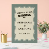 ヴィンテージインスパイアはSage Greenの上に縁ど波状の結婚 アクリルサイン (ウェディング)