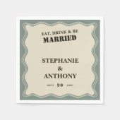 ヴィンテージインスパイアはSage Greenの上に縁ど波状の結婚 スタンダードカクテルナプキン (正面)