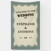 ヴィンテージインスパイアはSage Greenの上に縁ど波状の結婚 横断幕 (縦)