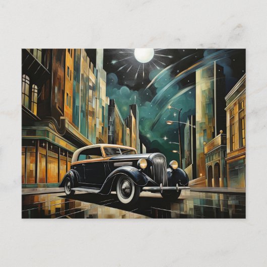 ヴィンテージインスパイアアールデコ車 ポストカード (正面)