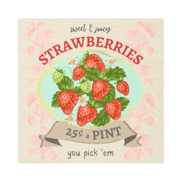 ヴィンテージインスパイアイチゴ金属標識 メタルプリント