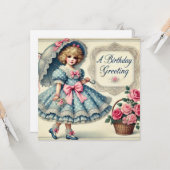 ヴィンテージインスパイアウォーター色誕生日カード – レトロ カード (正面/裏面インサイチュ)