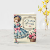 ヴィンテージインスパイアウォーター色誕生日カード – レトロ カード (黄色い花)