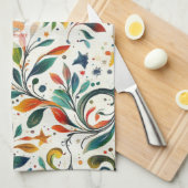 ヴィンテージインスパイアカラフルペイズリー葉パターン キッチンタオル (四つ折り)