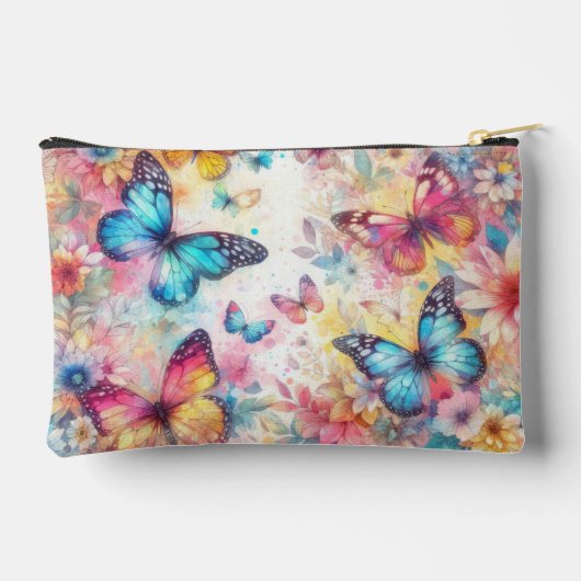 ヴィンテージインスパイアカラー花模様と蝶 アクセサリーポーチ (裏面)