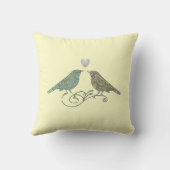 ヴィンテージインスパイアカワイトラブバードイエローグリーンブルー クッション (裏面)