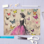 ヴィンテージインスパイアガールアンド蝶ティッシュペーパー 薄葉紙 (クラフト)