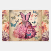 ヴィンテージインスパイアガール蝶と花 ラッピングペーパーシート (正面3)