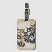 ヴィンテージインスパイアキャットファミリーポートレート ラゲッジタグ (正面縦)
