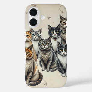 ヴィンテージインスパイアキャットファミリーポートレート iPhone 16ケース