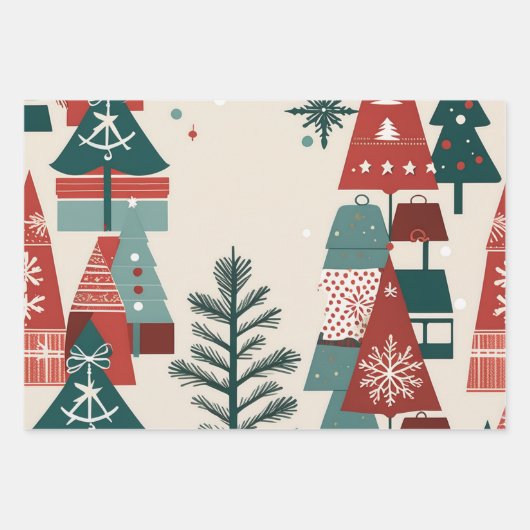 ヴィンテージインスパイアギフトラップ、懐かしいクリスマス ラッピングペーパーシート (正面3)