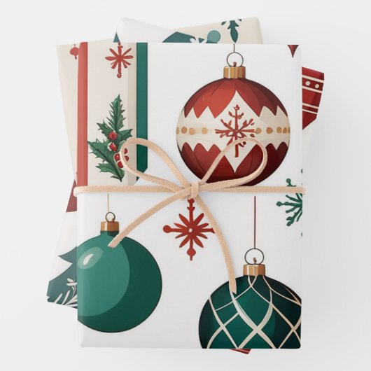 ヴィンテージインスパイアギフトラップ、懐かしいクリスマス ラッピングペーパーシート (インサイチュ)
