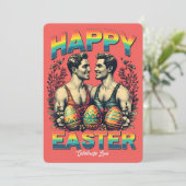 ヴィンテージインスパイアゲイカップルのアートワークイースターカード シーズンカード (スタンド正面)