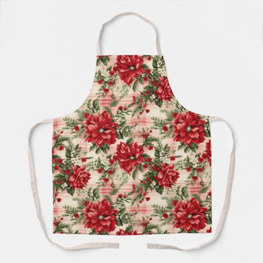 ヴィンテージインスパイアス・ポインセティアスパターン エプロン (正面)