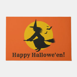 ヴィンテージインスパイアハロウィーン飛んでいる魔女ドormat ドアマット