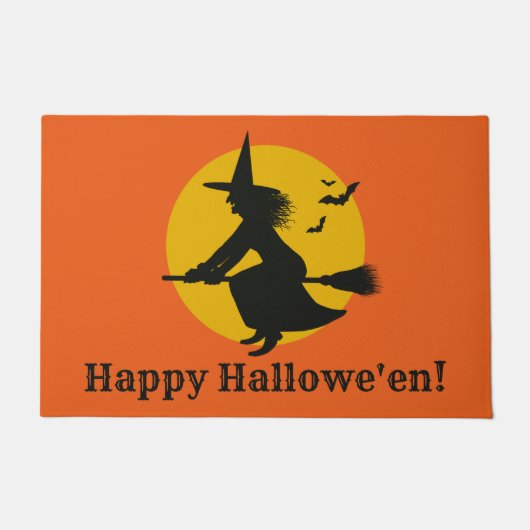 ヴィンテージインスパイアハロウィーン飛んでいる魔女ドormat ドアマット (正面)
