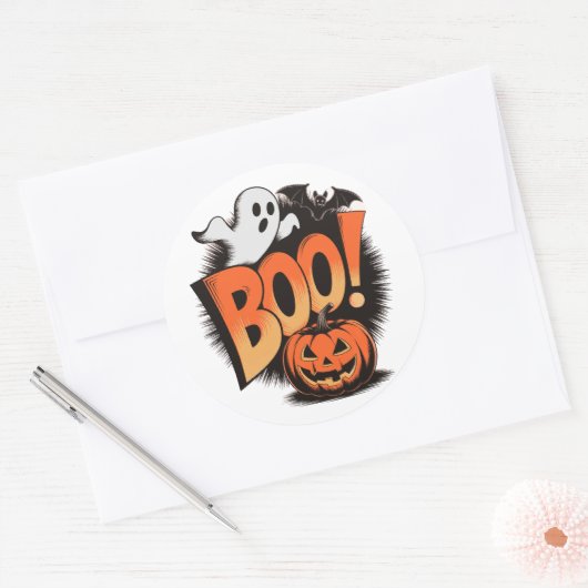 ヴィンテージインスパイアハロウィーン – "BOO!" ラウンドシール (封筒)