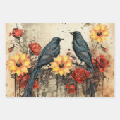 ヴィンテージインスパイアヒマワラズレッドローゼズレイブン ラッピングペーパーシート (正面3)