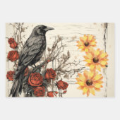 ヴィンテージインスパイアヒマワラズレッドローゼズレイブン ラッピングペーパーシート (正面)