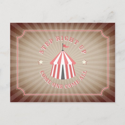 ヴィンテージインスパイアピンクサーカステント誕生日 インビテーションポストカード (正面)