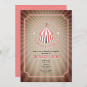 ヴィンテージインスパイアピンクサーカステント誕生日 招待状 (正面/裏面)