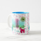 ヴィンテージインスパイアピンクプードルズパリテーマ ツートーンマグカップ (正面左)