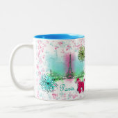 ヴィンテージインスパイアピンクプードルズパリテーマ ツートーンマグカップ (左)