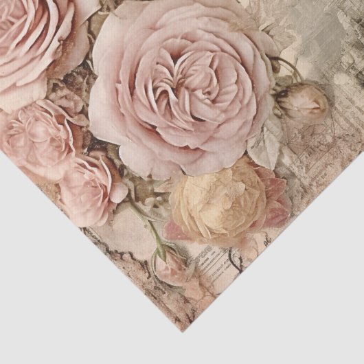 ヴィンテージインスパイアピンクローズ&建物ティッシュペーパー 薄葉紙 (詳細)