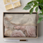 ヴィンテージインスパイアピンクローズ&建物ティッシュペーパー 薄葉紙 (ギフト)