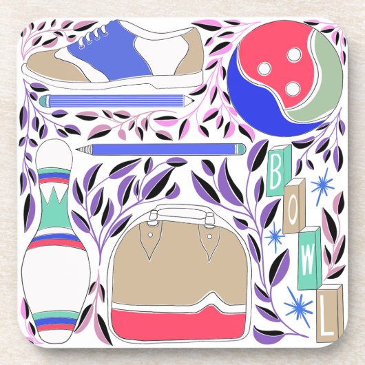 ヴィンテージインスパイアフォークアートボーリングピンとバッグ コースター (正面)