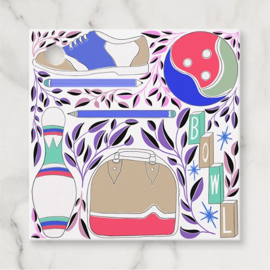 ヴィンテージインスパイアフォークアートボーリングピンとバッグ フェイバータグ (正面)