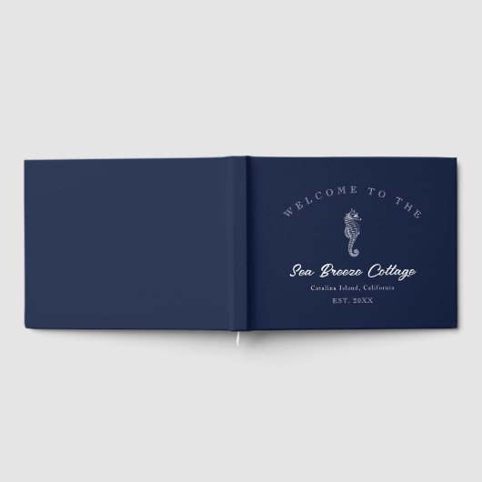 ヴィンテージインスパイアブルーとホワイトシーホース ゲストブック (全面)